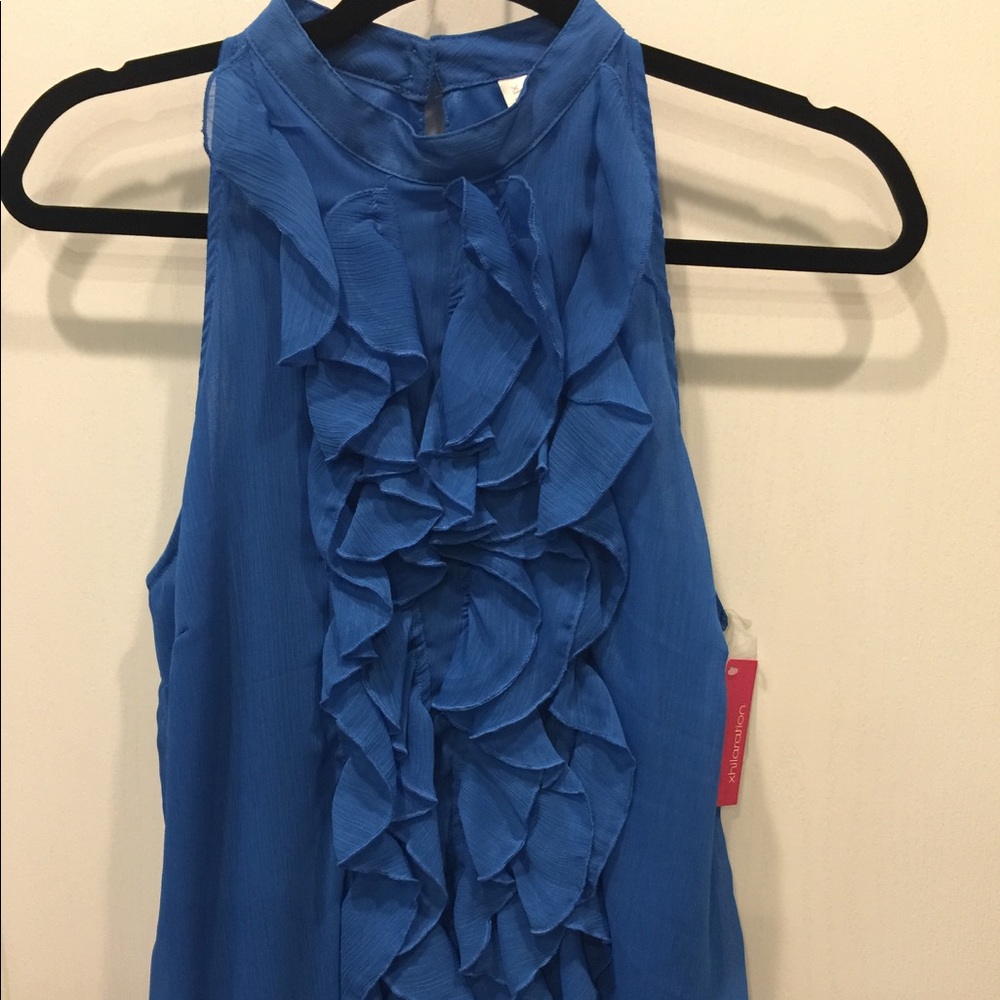 Blue Ruffled Sleeveless Blouse NWT!  Size Large