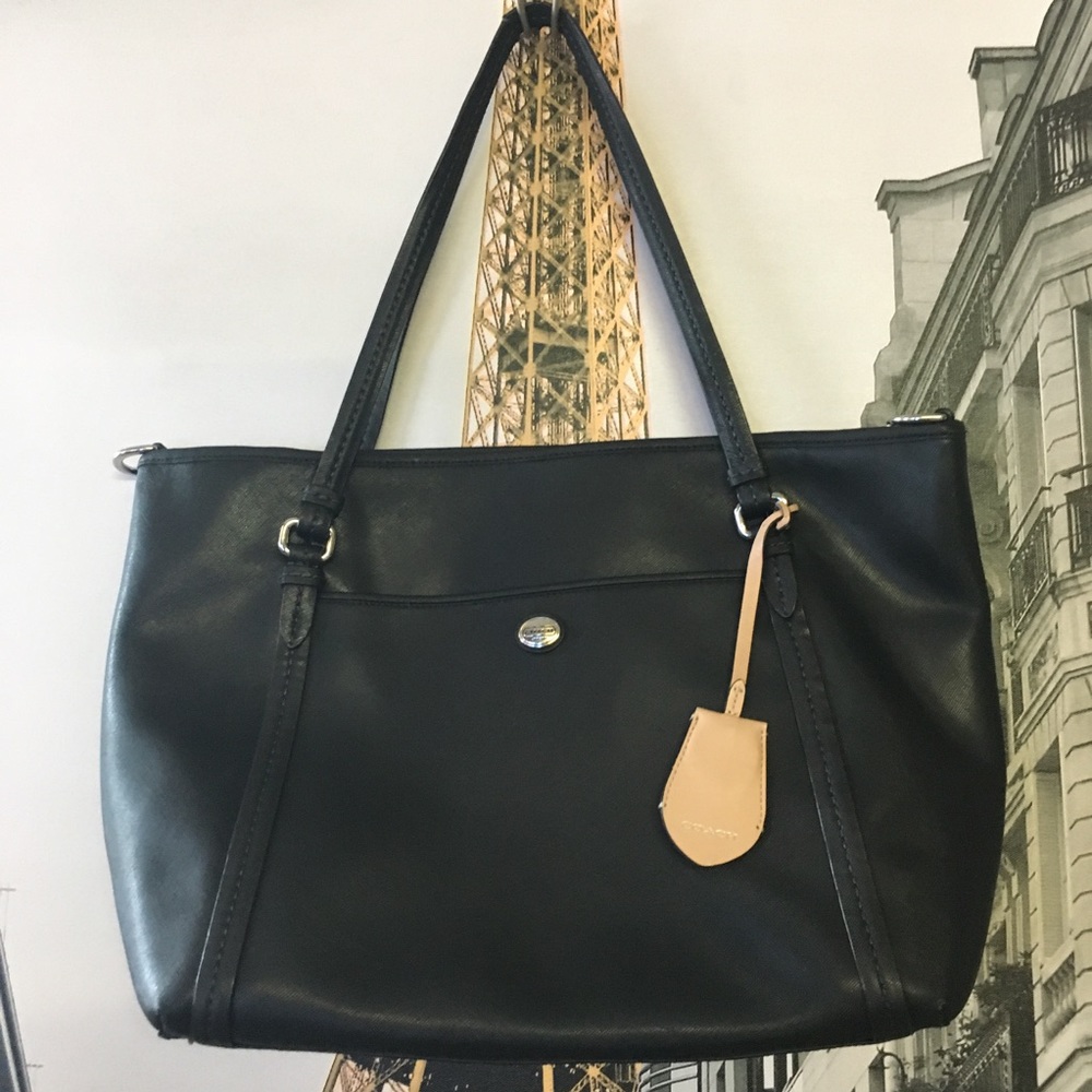 Coach black Peyton Saffiano leather tote.