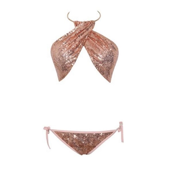Pink Salmon Sequin Bikini - Picture 2 of 7