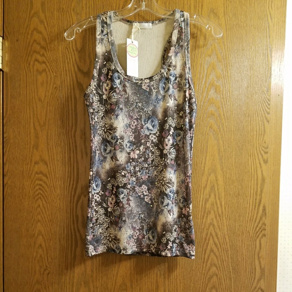 Julia Razorback Studded Floral Tank Top