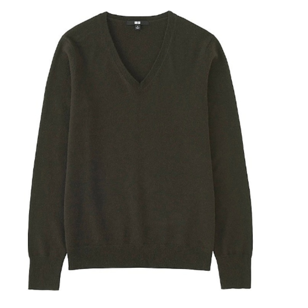 NWT100%CASHMERE V-NECK SWEATER UNIQLO DARKGREEN S/