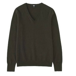 NWT100%CASHMERE V-NECK SWEATER UNIQLO DARKGREEN S/