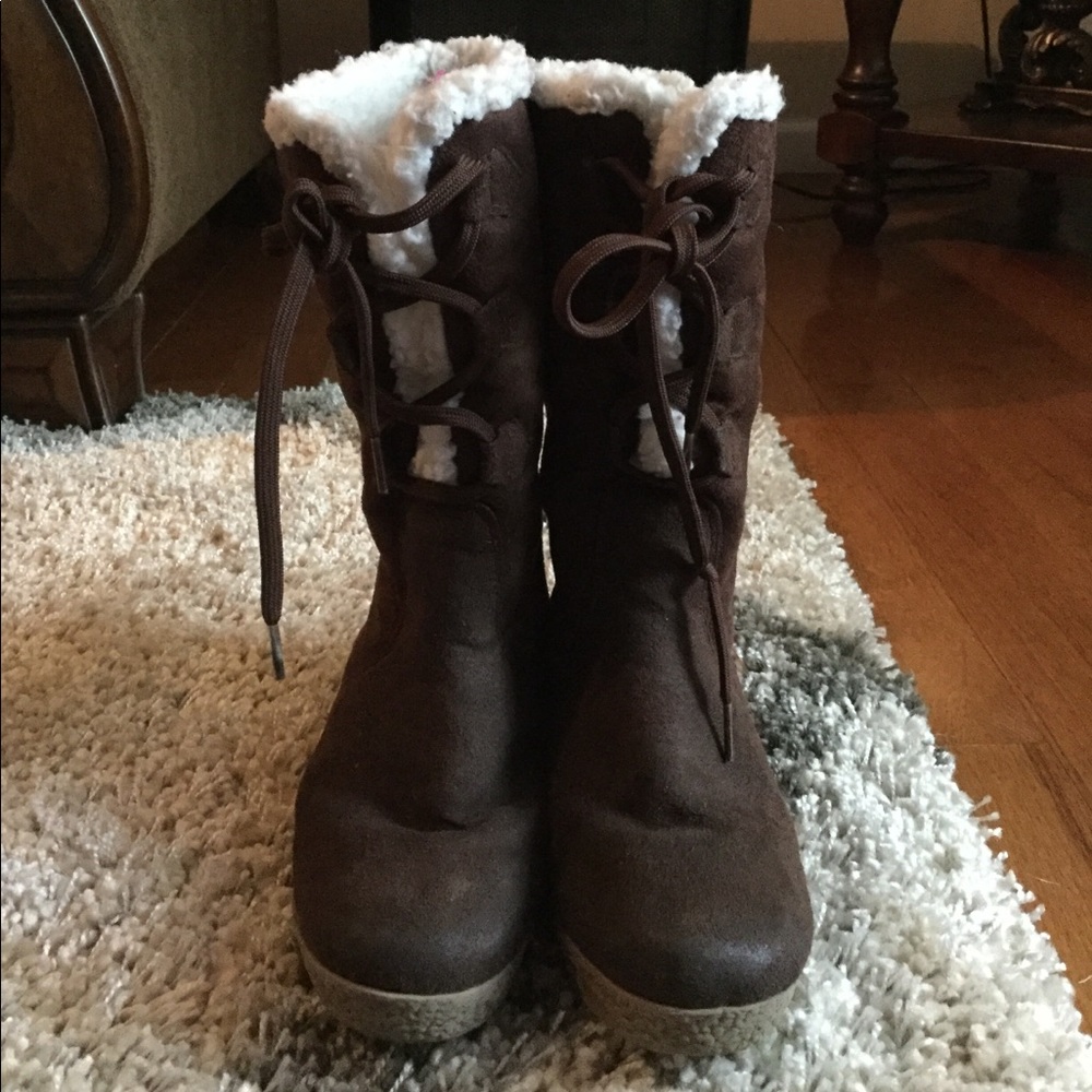 Girls brown wedge boots