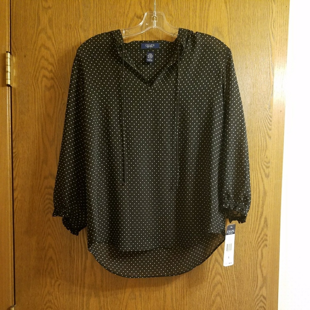 Chaps Sheer Black and Pearl Polkadot Blouse