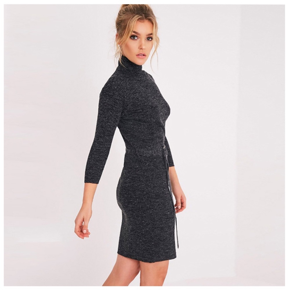 Charcoal Gray Turtleneck Sweater Dress - Picture 2 of 4