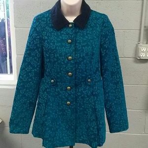 Free People Teal & Black Embroidered Coat SZ 2