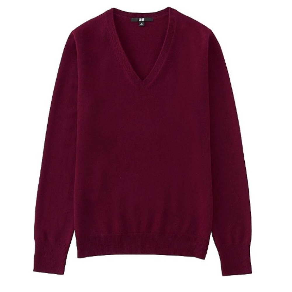 NWT 100% CASHMERE V-NECK SWEATER UNIQLO WINE S