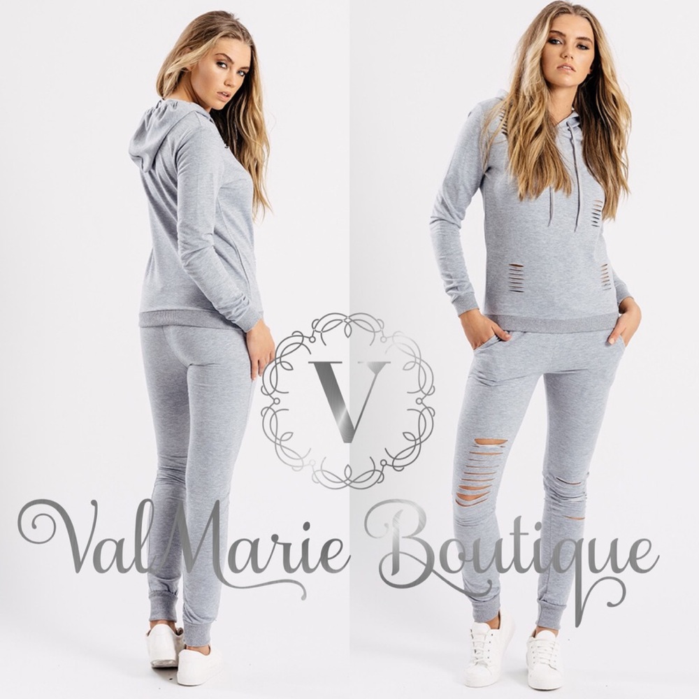 Distressed Grey Hoodie Sweat Set - Picture 2 of 4