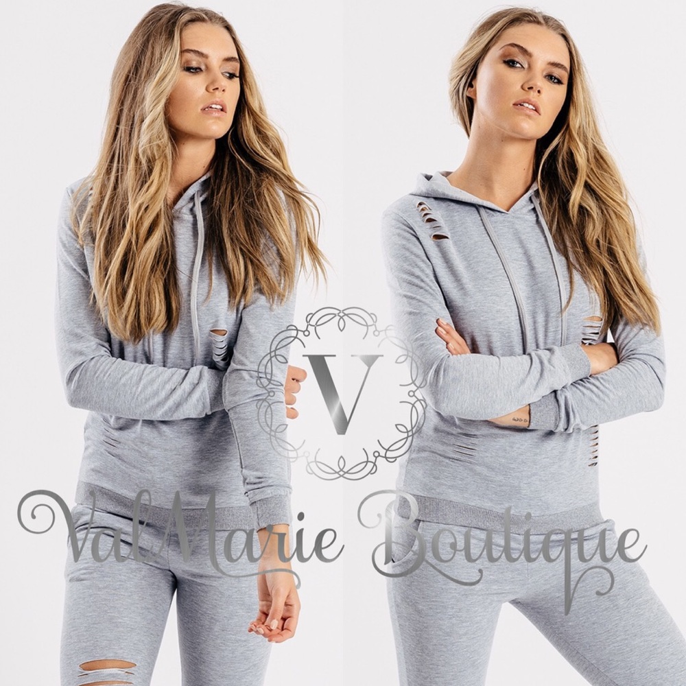 Distressed Grey Hoodie Sweat Set - Picture 3 of 4