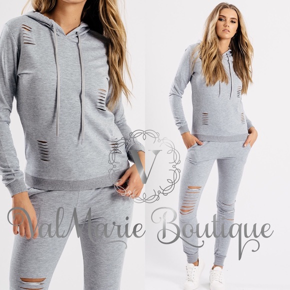 ValMarie Pants - Distressed Grey Hoodie Sweat Set