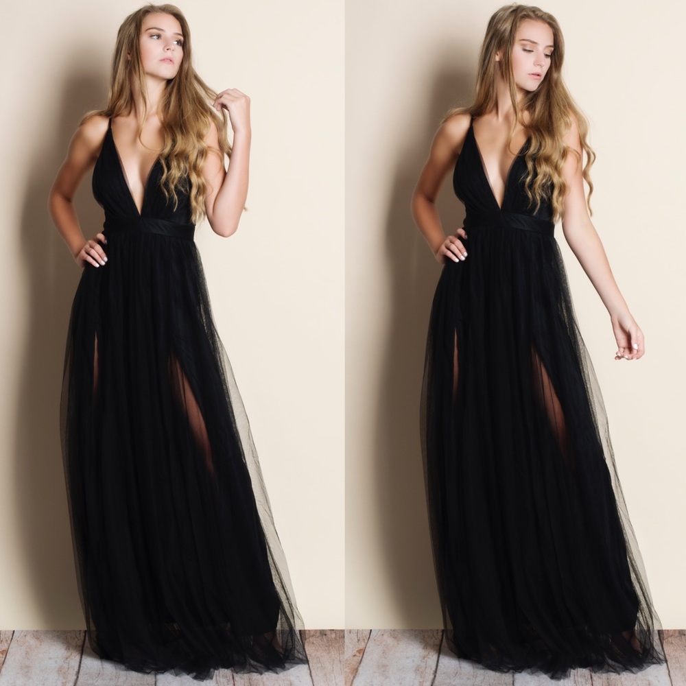 Black Tulle Maxi Dress - Picture 1 of 3