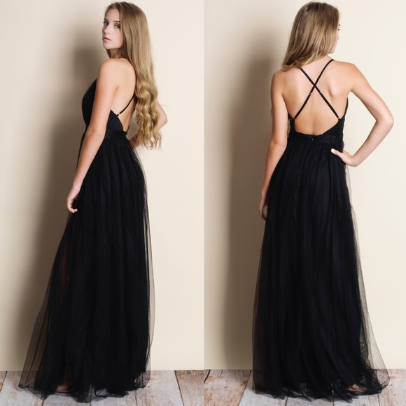 Black Tulle Maxi Dress - Picture 2 of 3