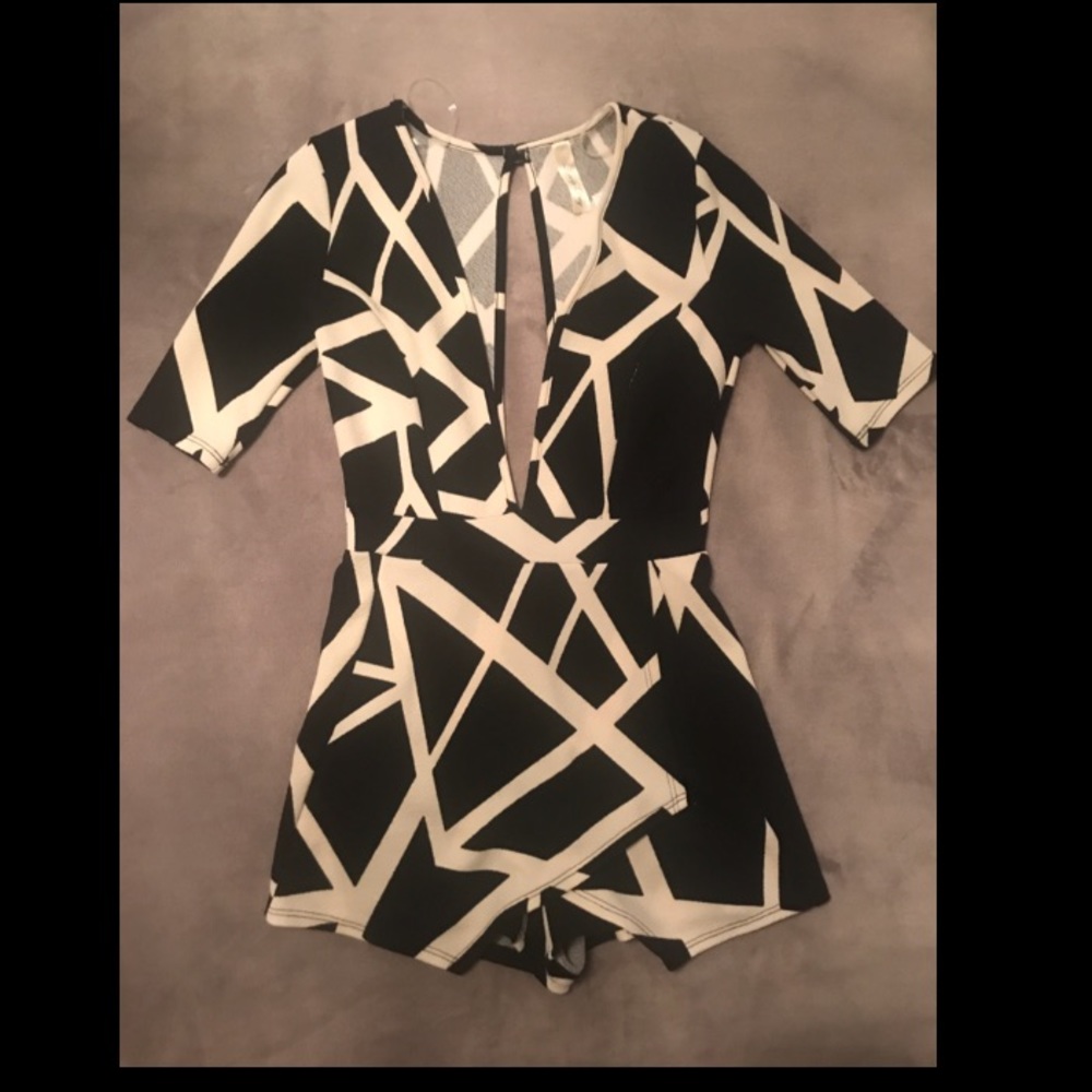 White and black skort romper