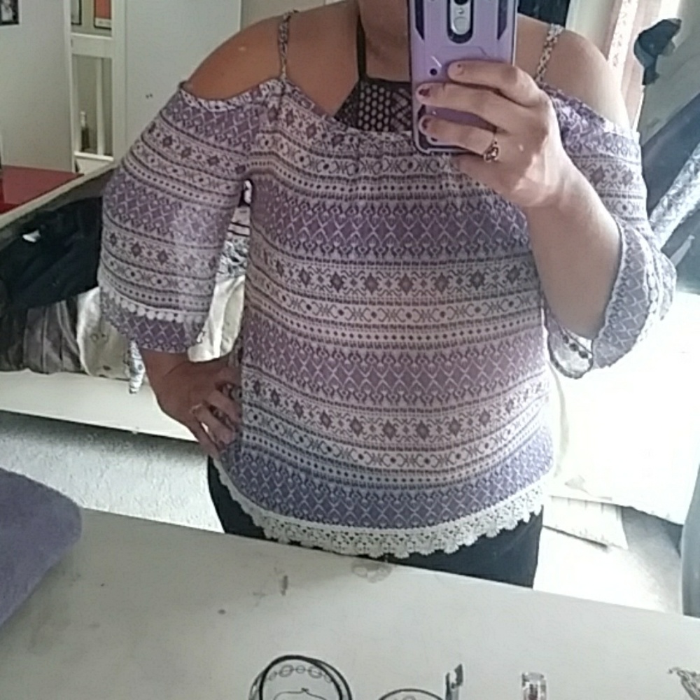 Purple cut shoulder top