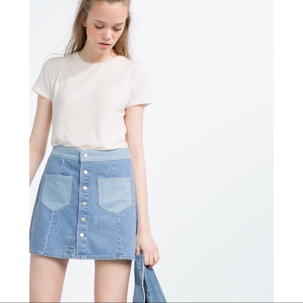 Zara patchwork denim skirt