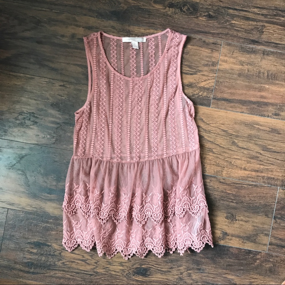 Forever 21 Sheer Layered Lace Tank Top