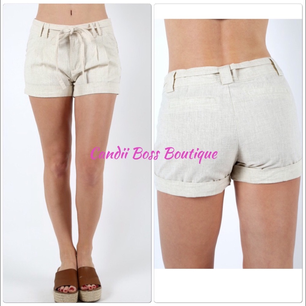 ⭐️SALE!⭐️ Linen Textured Shorts w/Belt Tie & Cuffs