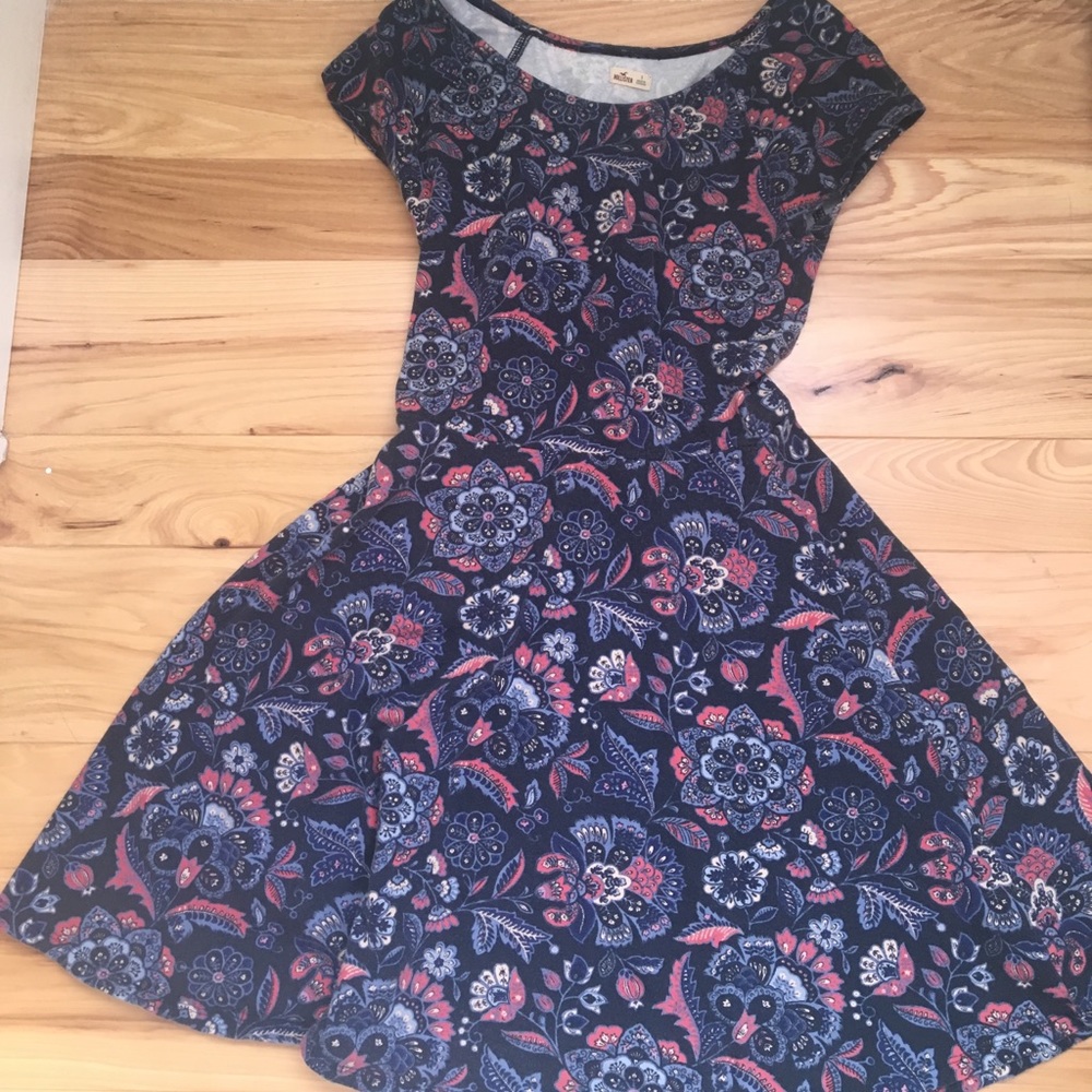 Navy Patterned Skater Dress
