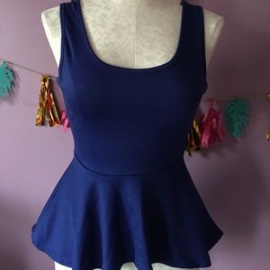 Blue Peplum Top with Cheetah Bow