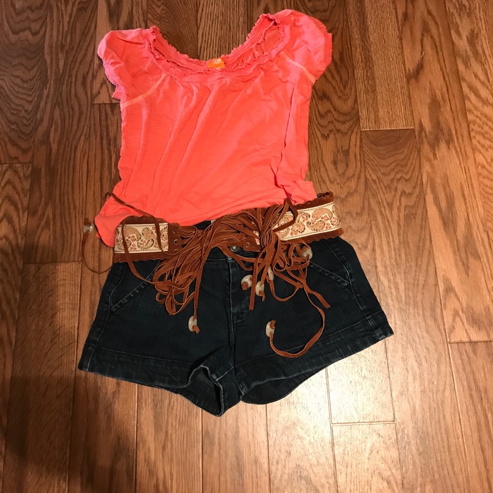 🚨🎉Joe fresh off the shoulder top coral boho tee nos
