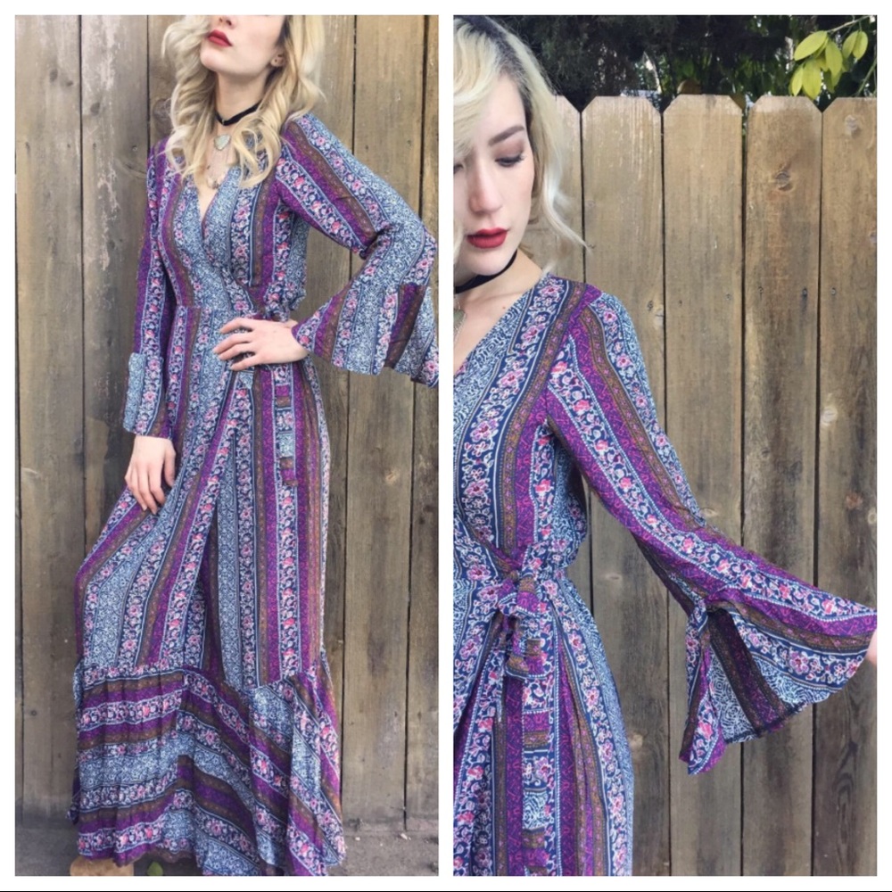 Purple gypsy wrap around bohemian maxi dress new - Picture 5 of 5