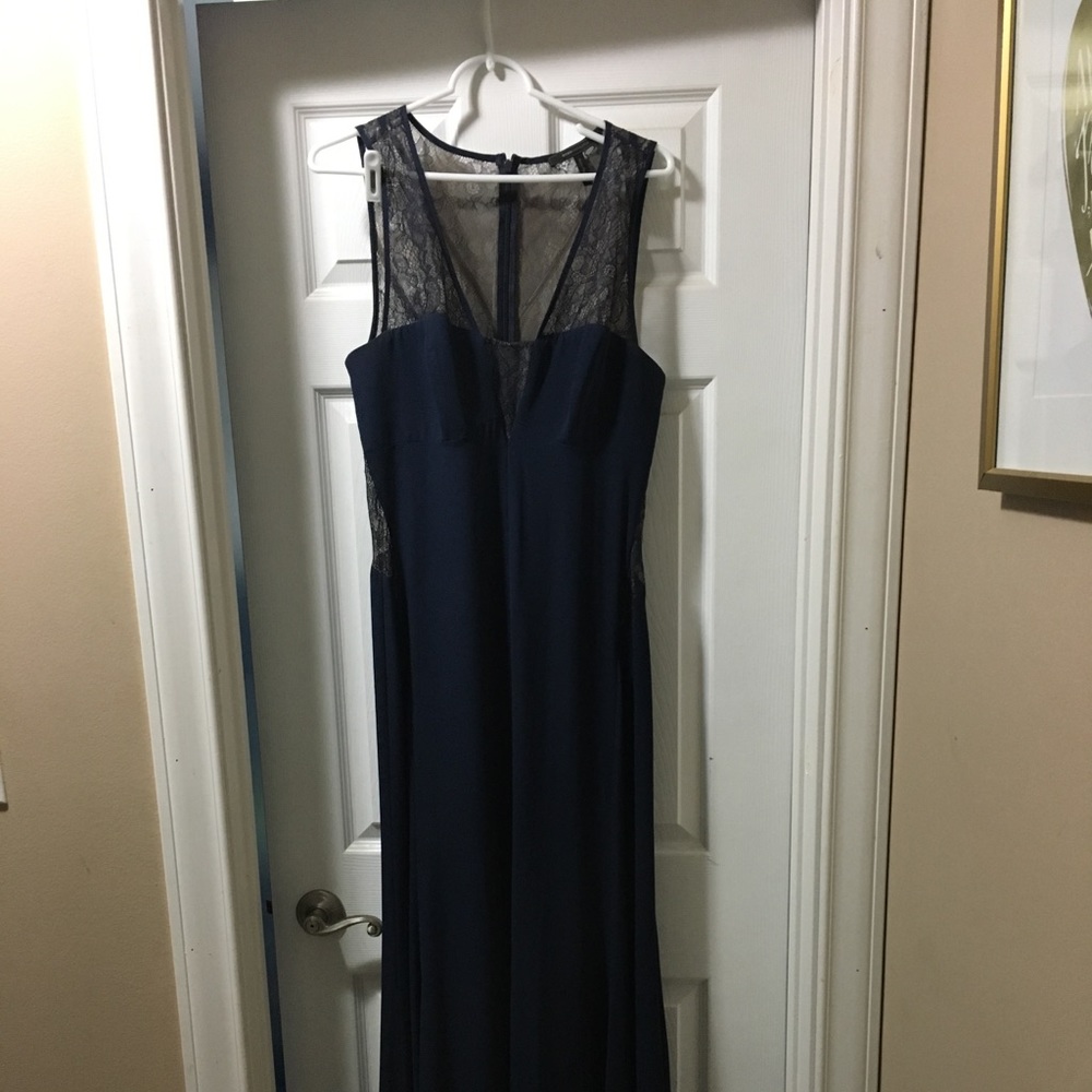 BCBG Floor Length Navy and Lace gown