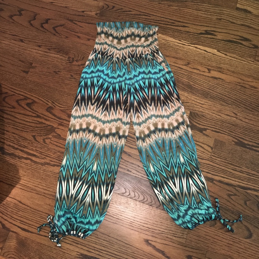 Turquoise tribal print pants