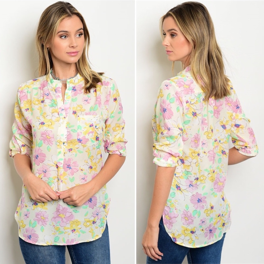 Chiffon Floral Print 3/4 Sleeve Blouse