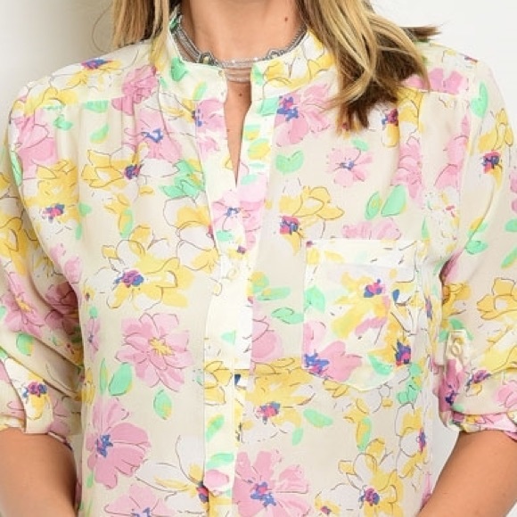 Chiffon Floral Print 3/4 Sleeve Blouse - Picture 2 of 4