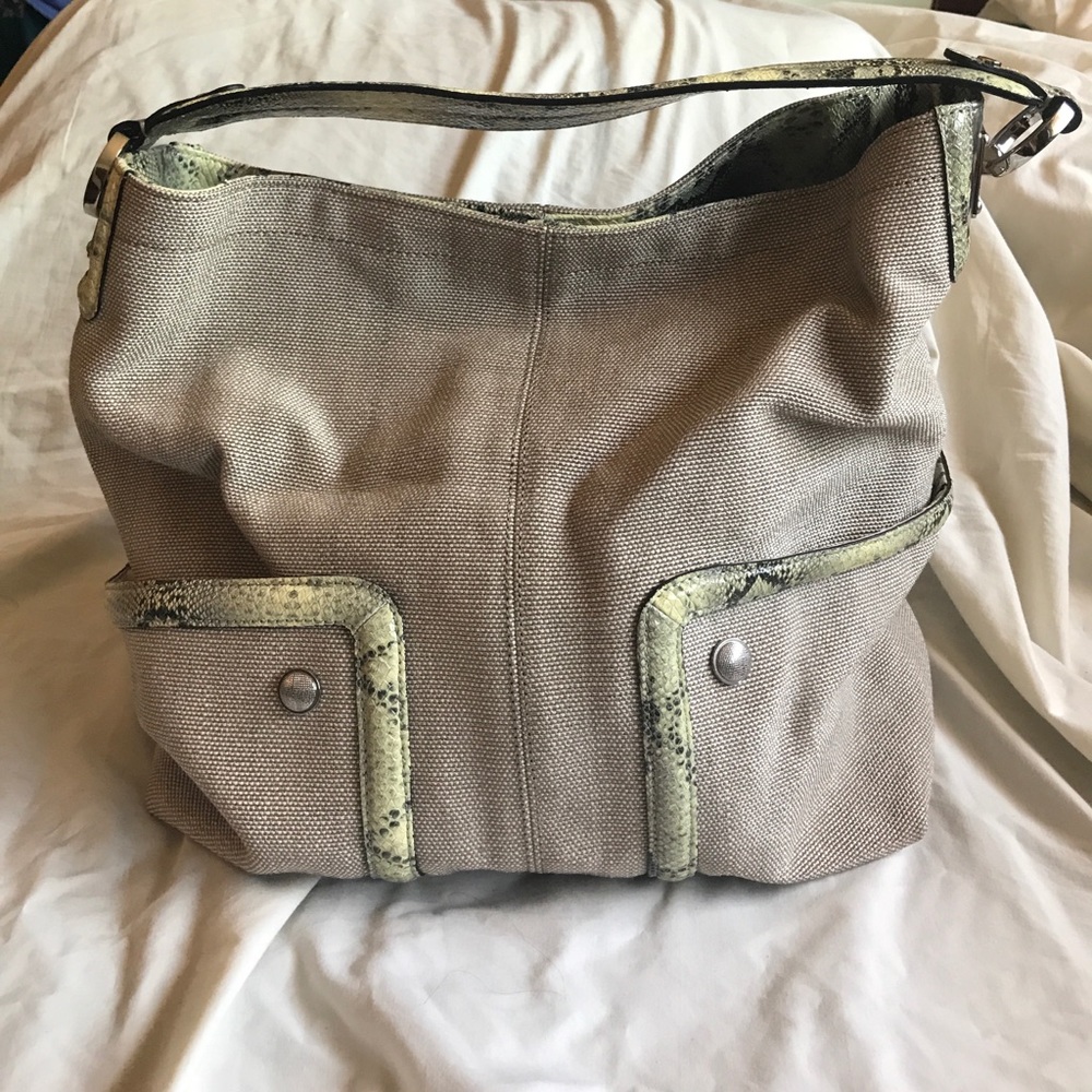 Ann Taylor Purse- Coated Canvas w/ Leather Accents