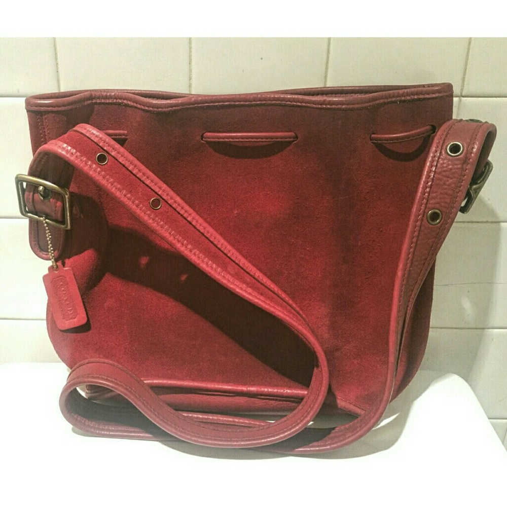 Coach Vintage Red Suede Drawstring Handbag 9012