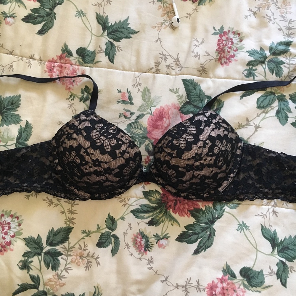 Nude and black lace padded bra