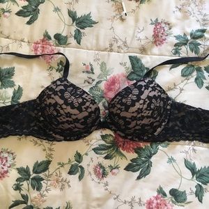 Nude and black lace padded bra