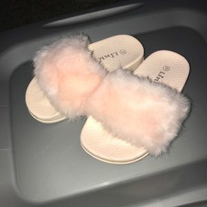Little girls pink fur slides