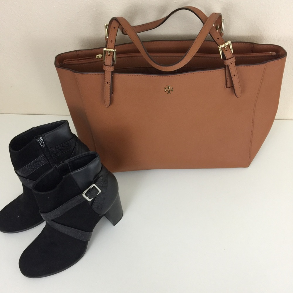 Tory Burch York Buckle Tote Bag Cognac Saffiano