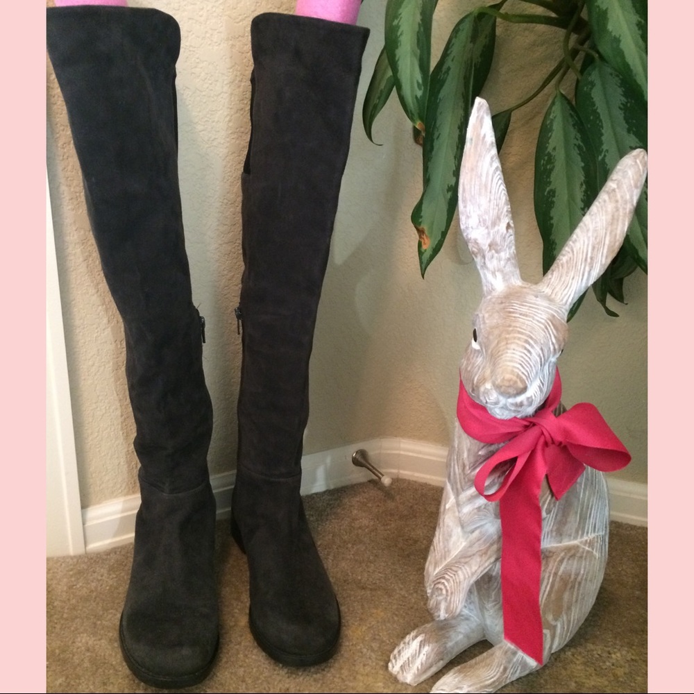 Stuart Weitzman Over Knee Charcoal Gray Suede Boot