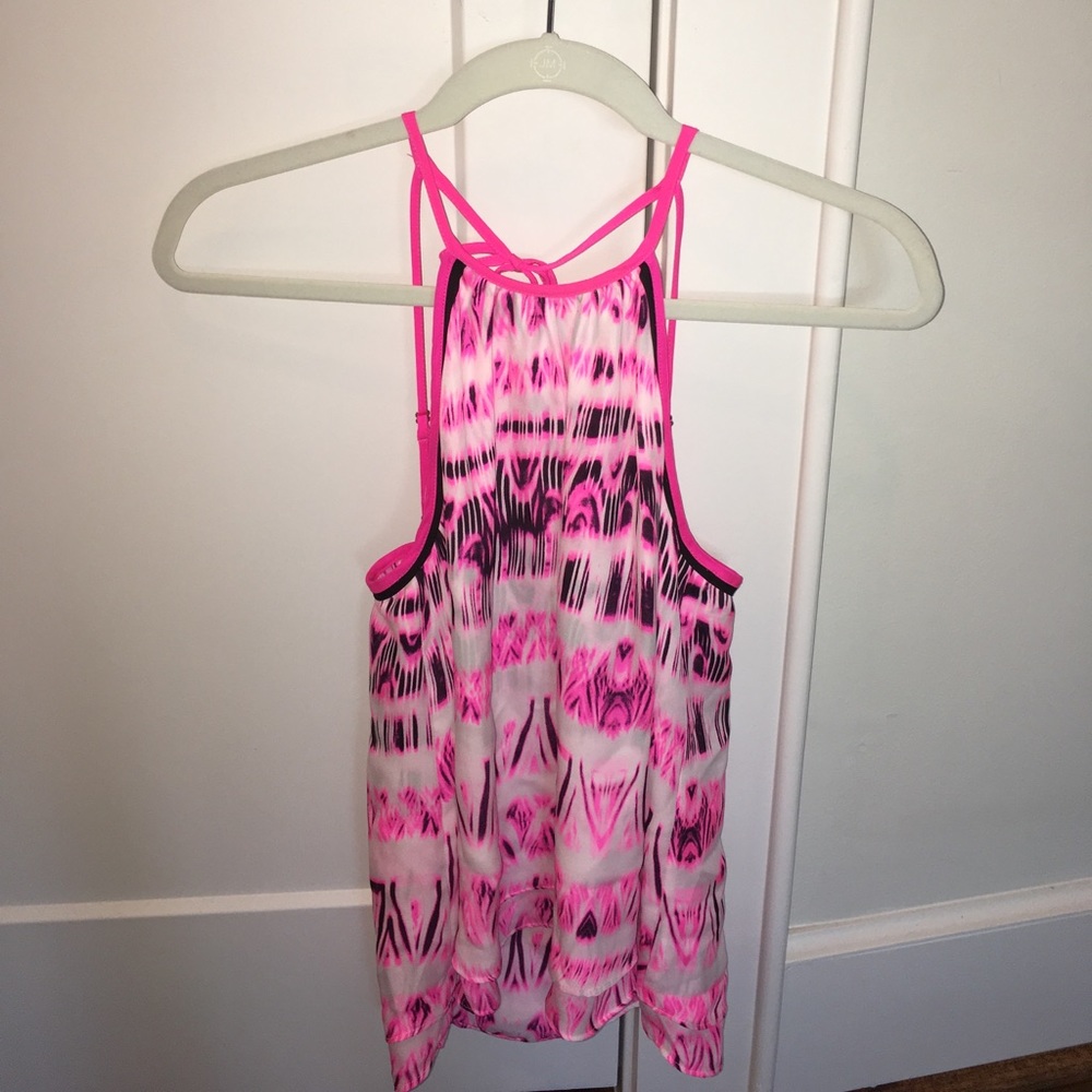 Pink/black printed halter tank