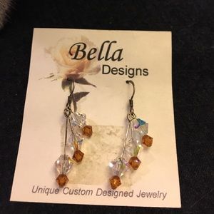 Clear and brown crystal earrings