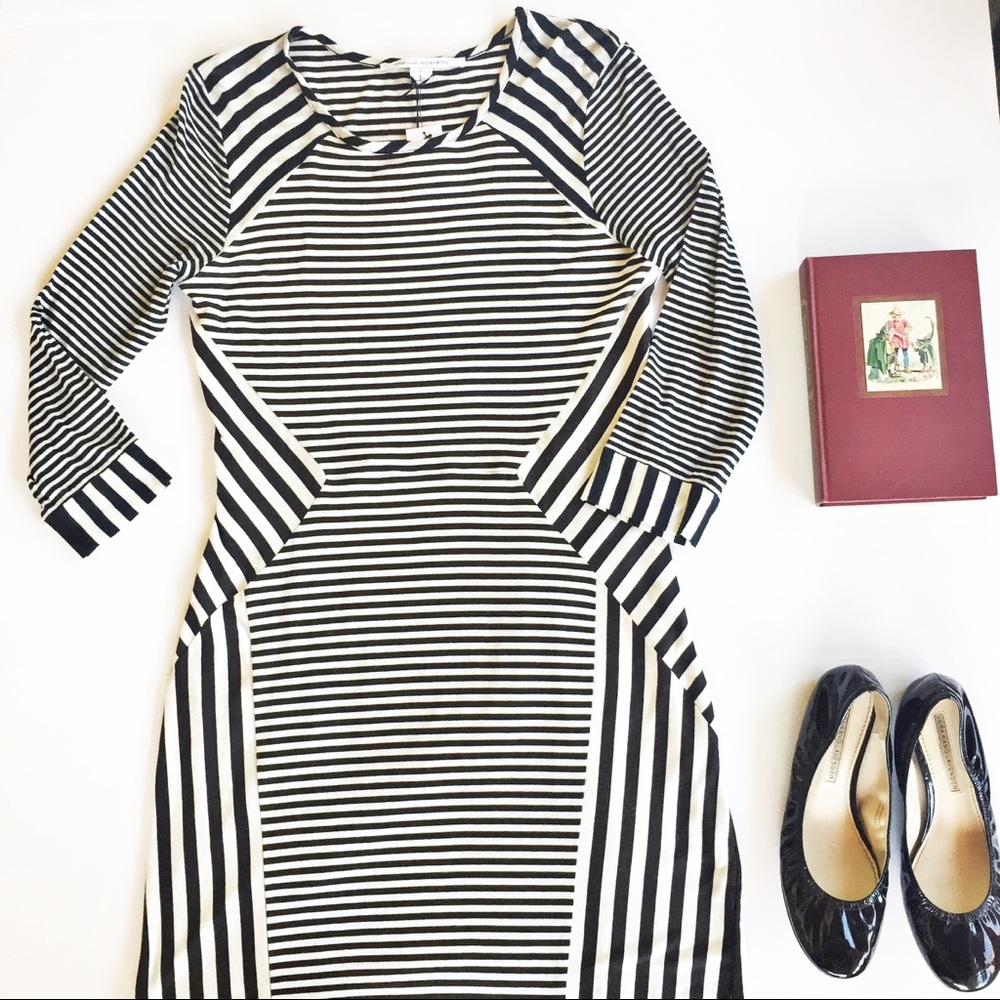 DVF Haven Black White Striped Bodycon Dress Large