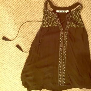 Olive green embroidered tank top