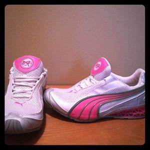 Pink, green, and white Size 9 puma gym shoes