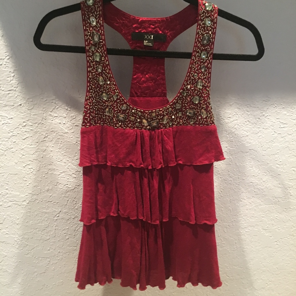 Beaded & Jeweled Ruffle Top