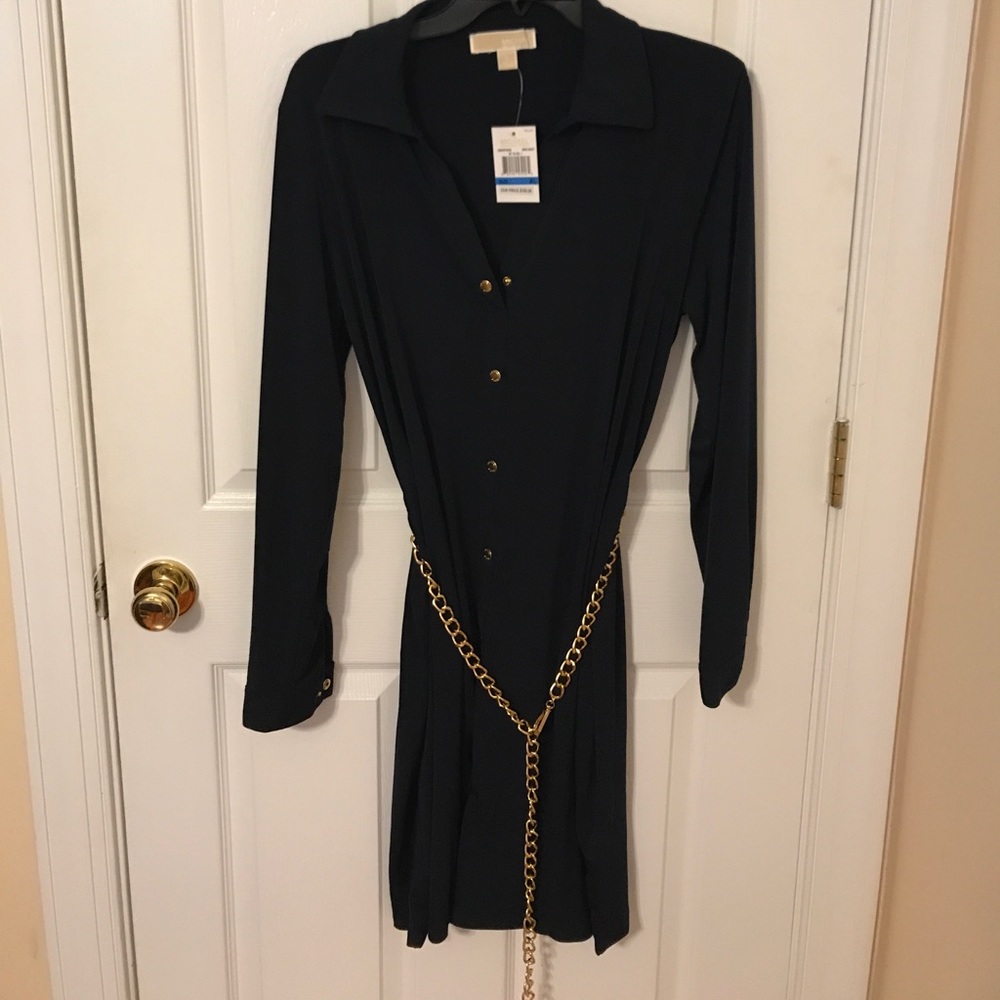 Navy Michael Kors Dress with chain belt detailing