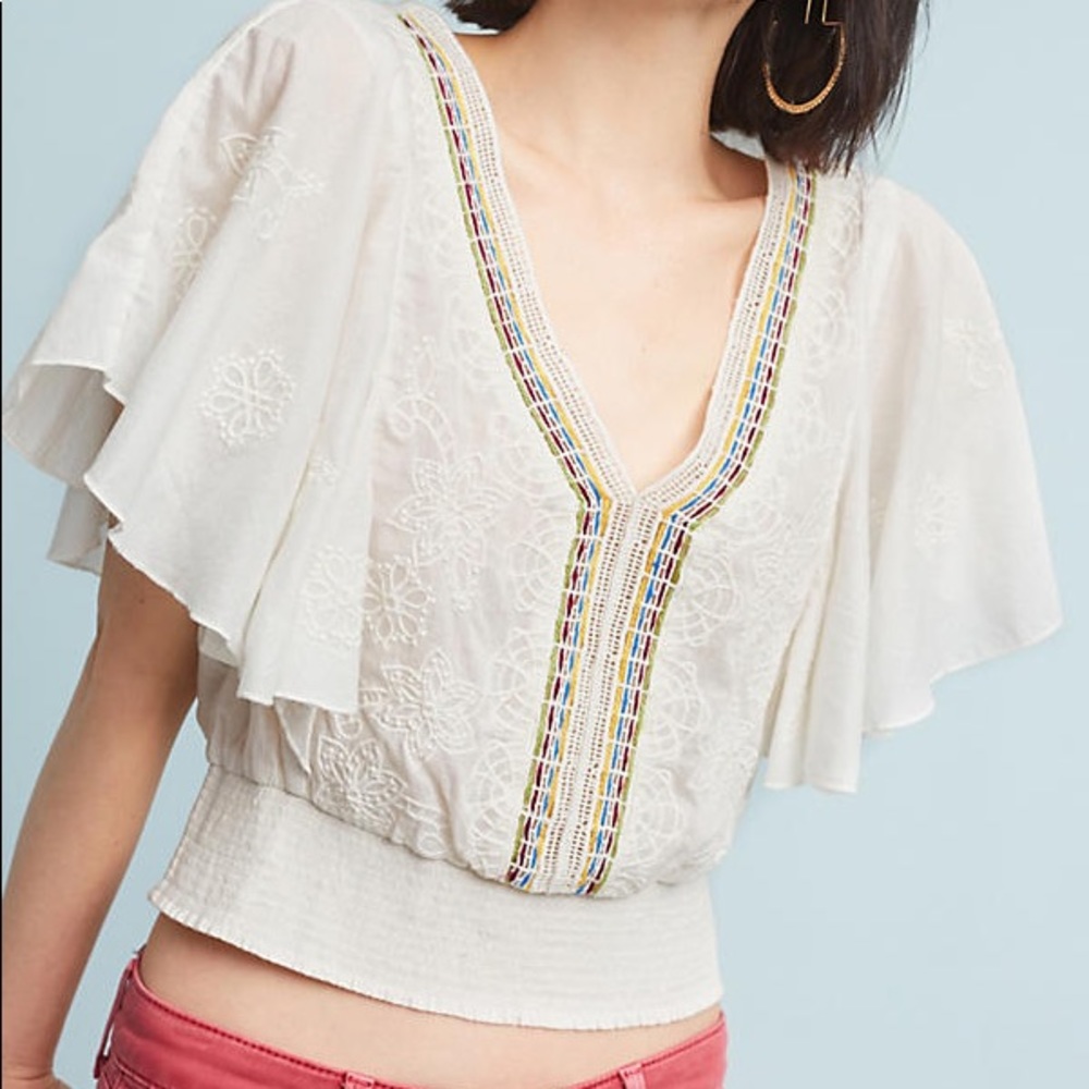 Anthropologie Aviana Embroidered Top