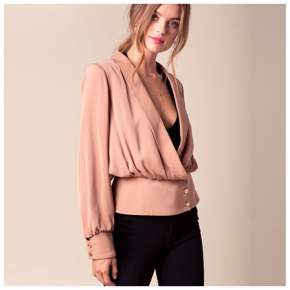 ‼️LAST ONE Silky Coral Peach Draping Button Top - Picture 2 of 6