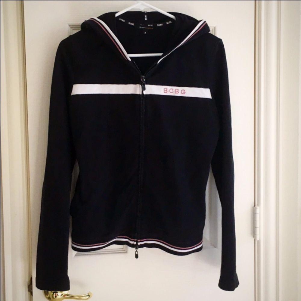 Stylish BCBG Black Hoodie with Full Zip!