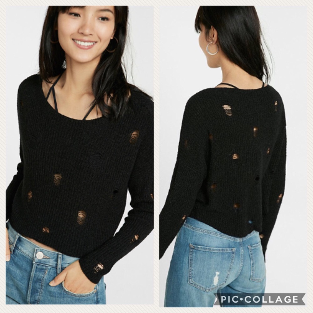 New Black Destroyed Knit Sweater