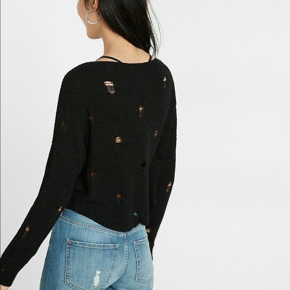 New Black Destroyed Knit Sweater - Picture 3 of 6