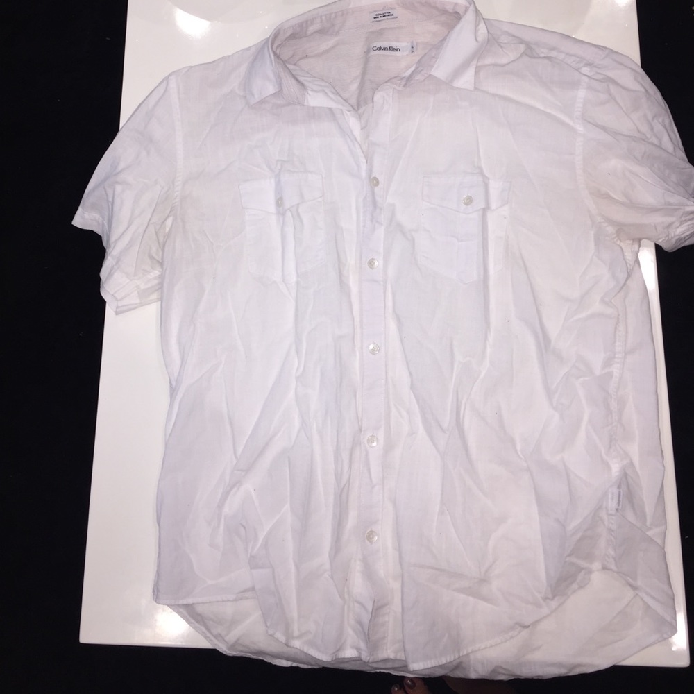 Calvin Klein: White Short Sleeve Button Down, XL