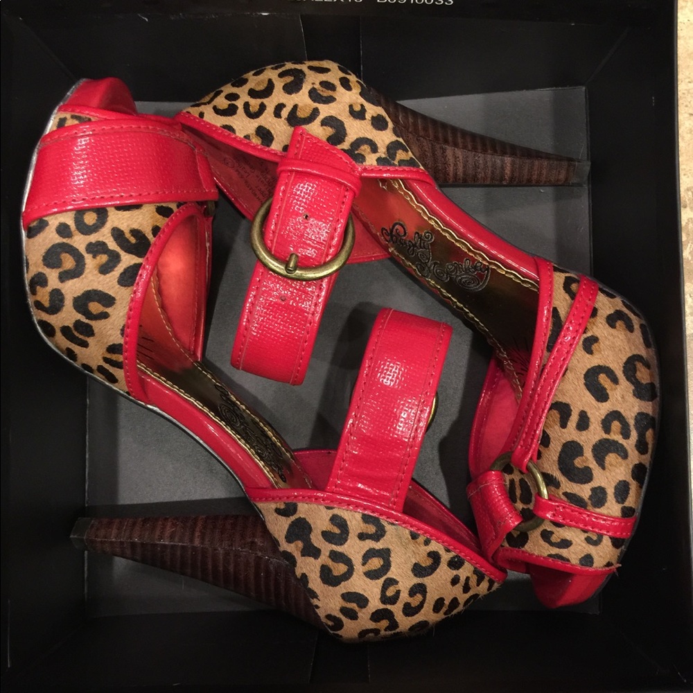 Naughty Monkey Leopard Peep Toe Heeled NIB 7